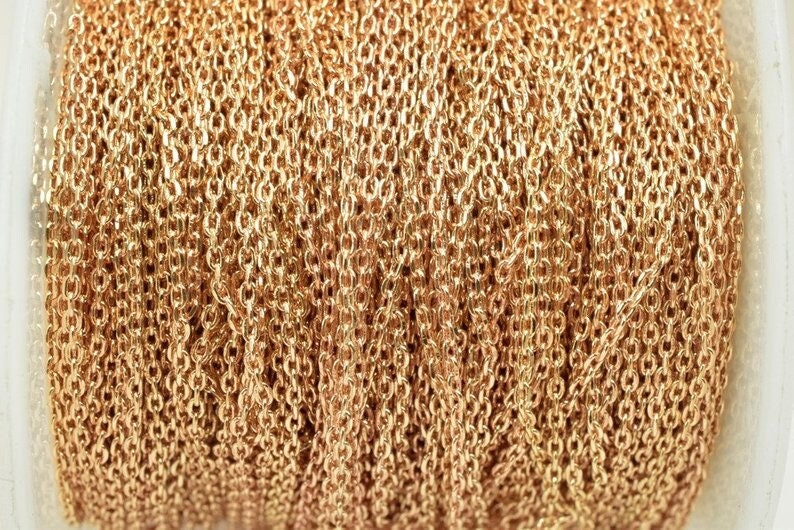 18K Pinky Gold Filled Look,Cable Chain Link Chain personalize necklace 3 feet Width 1mm Thickness 0.5mm findings for Jewel...