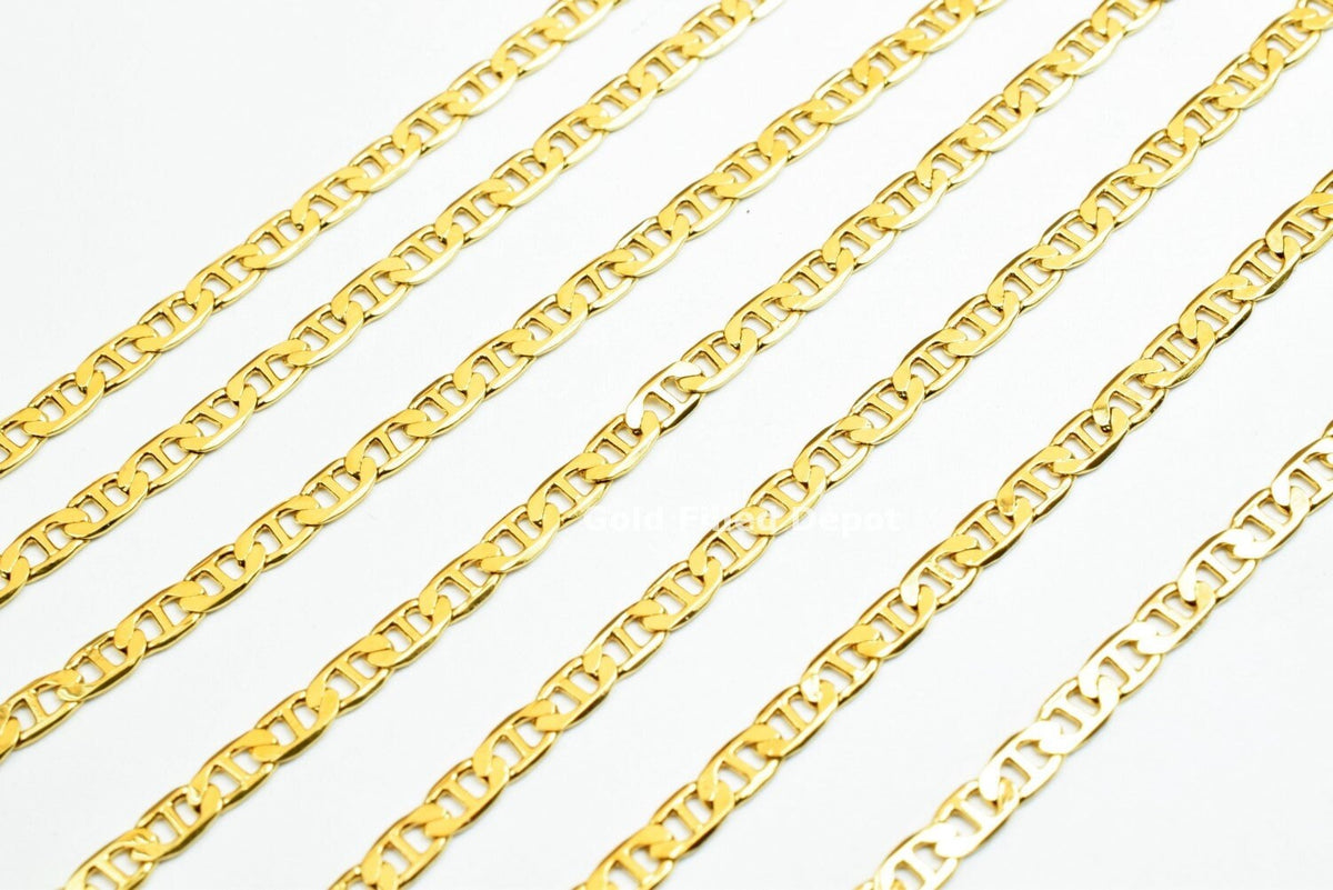 3 Feet 18K Gold Filled Look,  Anchor Chain/Marine Chain/Figarucci Chain Width 2.5mm Thickness 0.25mm findings for Jewelry...