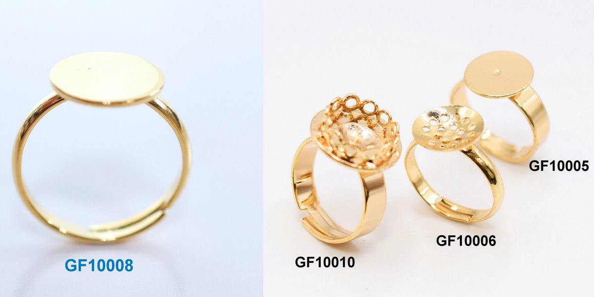 Adjustable Ring 18K Gold Filled Look,Findings Jewelry Plain Flat and with frame 3 PCs/ Pack Customize Personalize ring and...