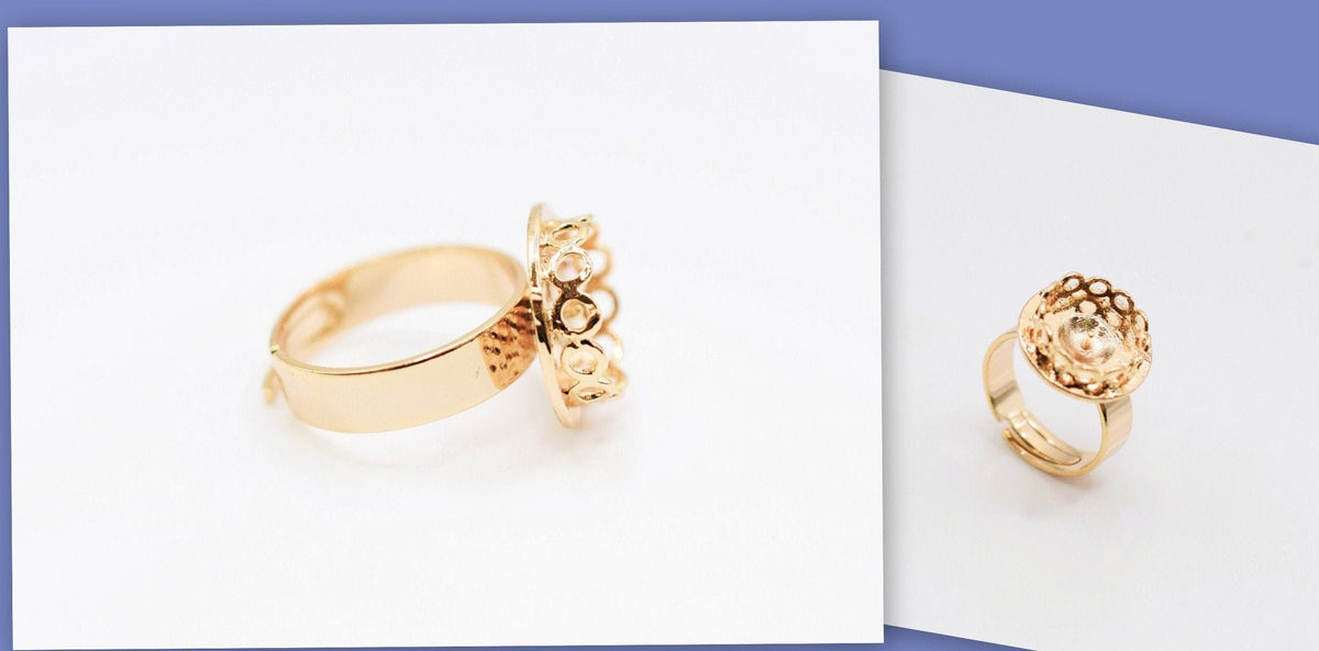 Adjustable Ring 18K Gold Filled Look,Findings Jewelry Plain Flat and with frame 3 PCs/ Pack Customize Personalize ring and...