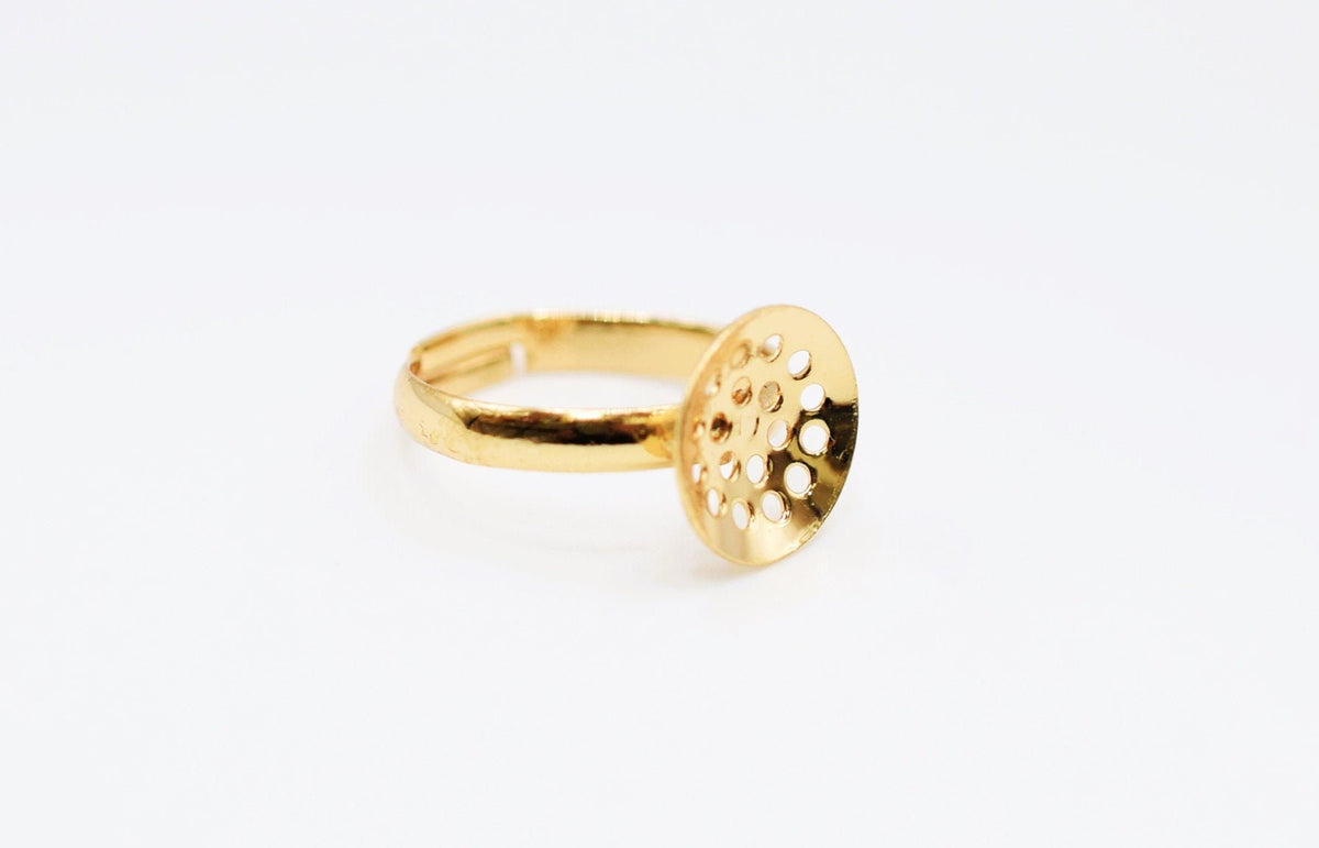 Adjustable Ring 18K Gold Filled Look,Findings Jewelry Plain Flat and with frame 3 PCs/ Pack Customize Personalize ring and...