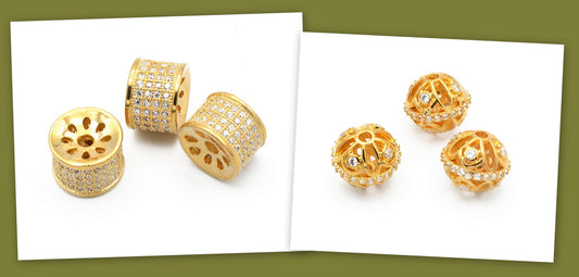 Filigree Bead/Roundel/Spacer 18k Gold Filled Look,Micro Pave Findings with Clear CZ Cubic Zircon  Sale 3 PCs/PK for jewelr...