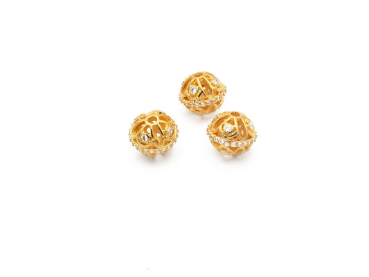 Filigree Bead/Roundel/Spacer 18k Gold Filled Look,Micro Pave Findings with Clear CZ Cubic Zircon  Sale 3 PCs/PK for jewelr...