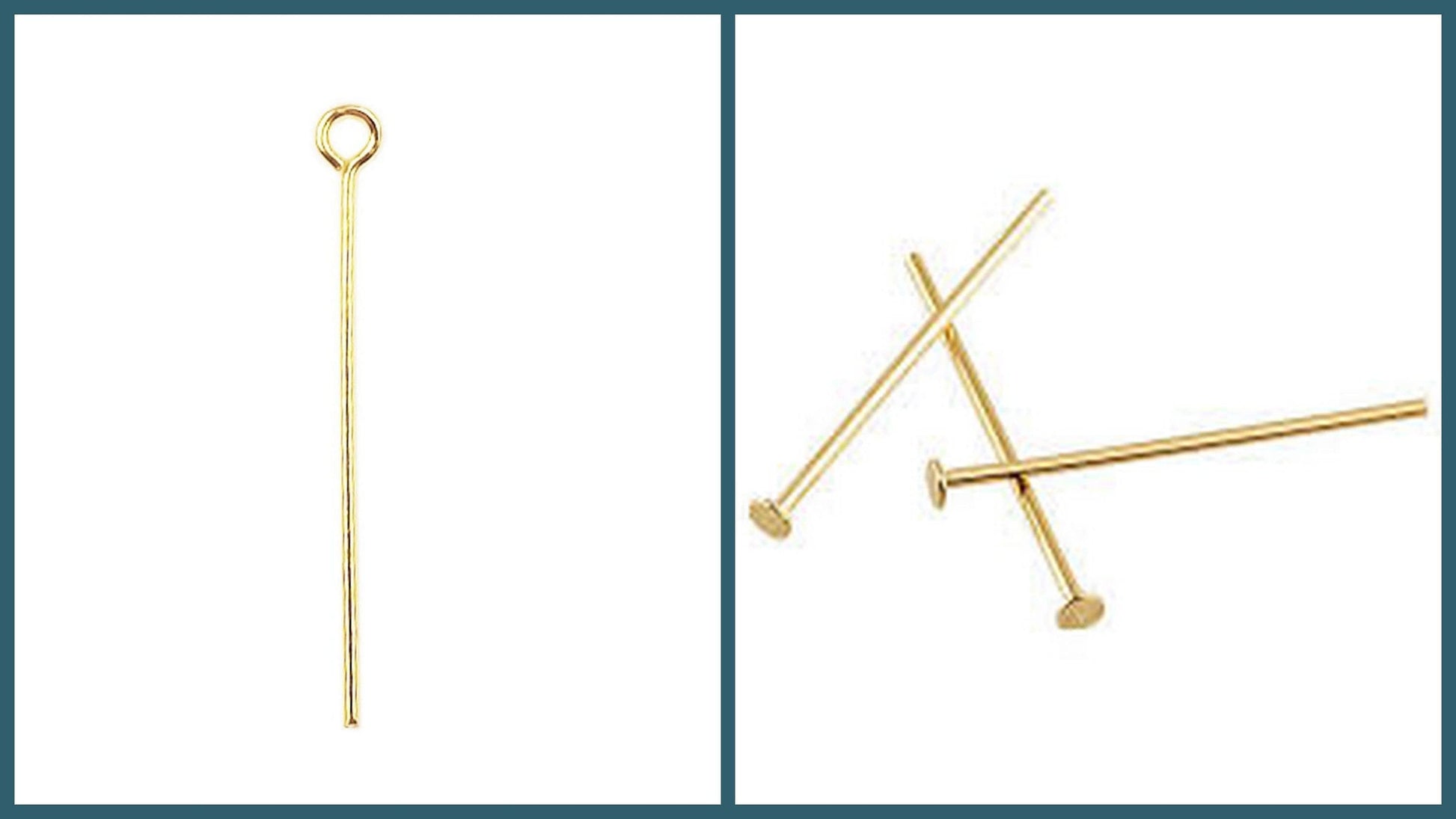 18K Gold Filled Look, Head Pin Flat Back 20mm/30mm/50mm and Eye Pin 16mm/40mm/50mm Findings for make Jewelry 10 PCs/Pack j...