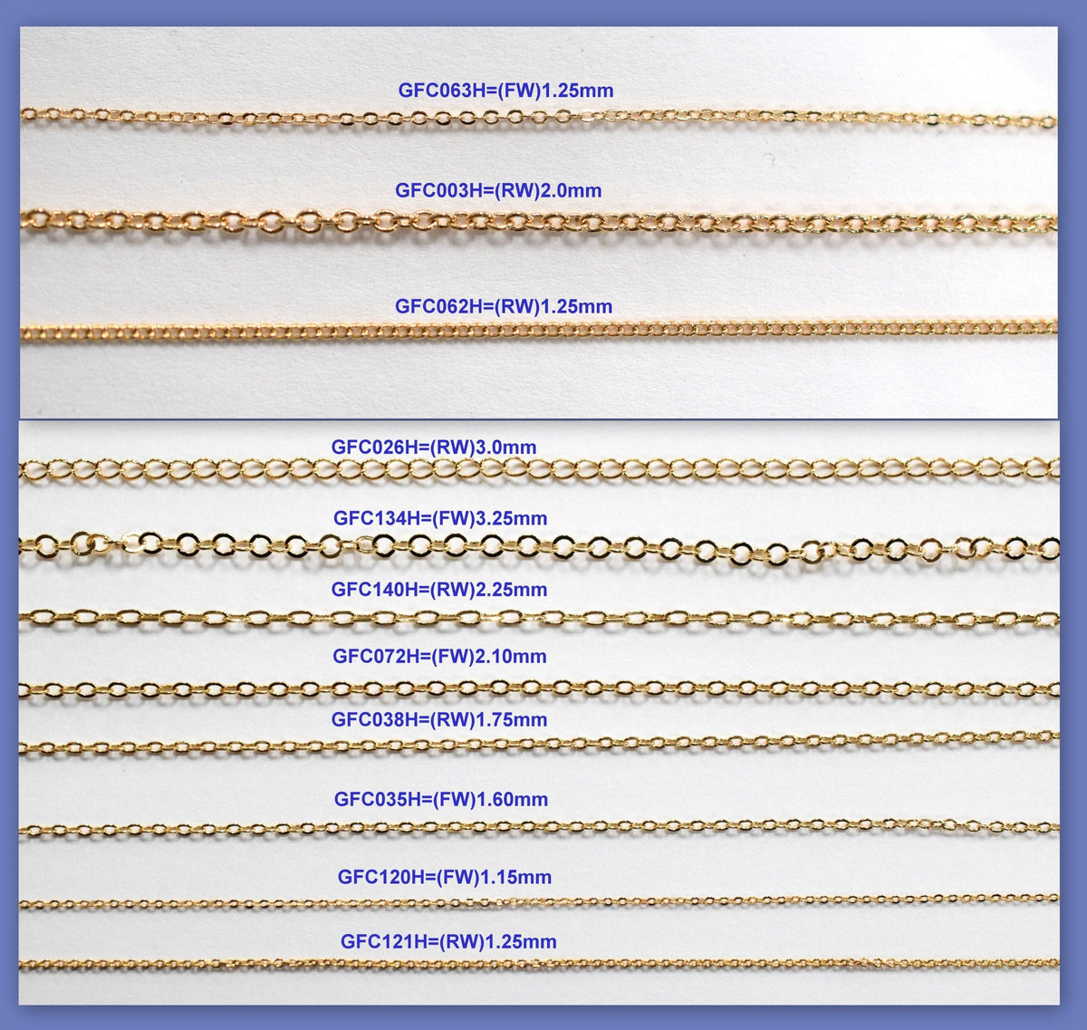 3 Ft Gold Filled Look, Flat Cable, Link Extension Chain 18K 1.15/1.25/1.6/1.75/2.0/2.10/2.25/3.0/3.25mm Findings dainty sh...