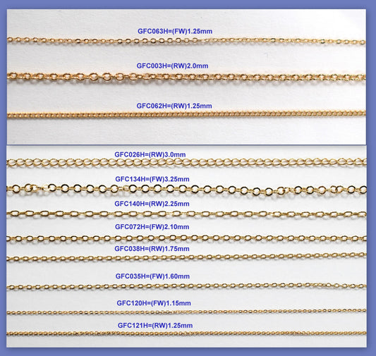 3 Ft Gold Filled Look, Flat Cable, Link Extension Chain 18K 1.15/1.25/1.6/1.75/2.0/2.10/2.25/3.0/3.25mm Findings dainty sh...
