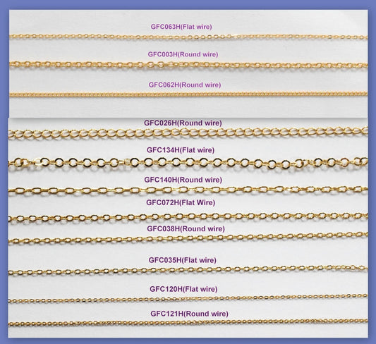 3 Ft Gold Filled Look, Flat Cable, Link Extension Chain 18K 1.15/1.25/1.6/1.75/2.0/2.10/2.25/3.0/3.25mm Findings dainty sh...