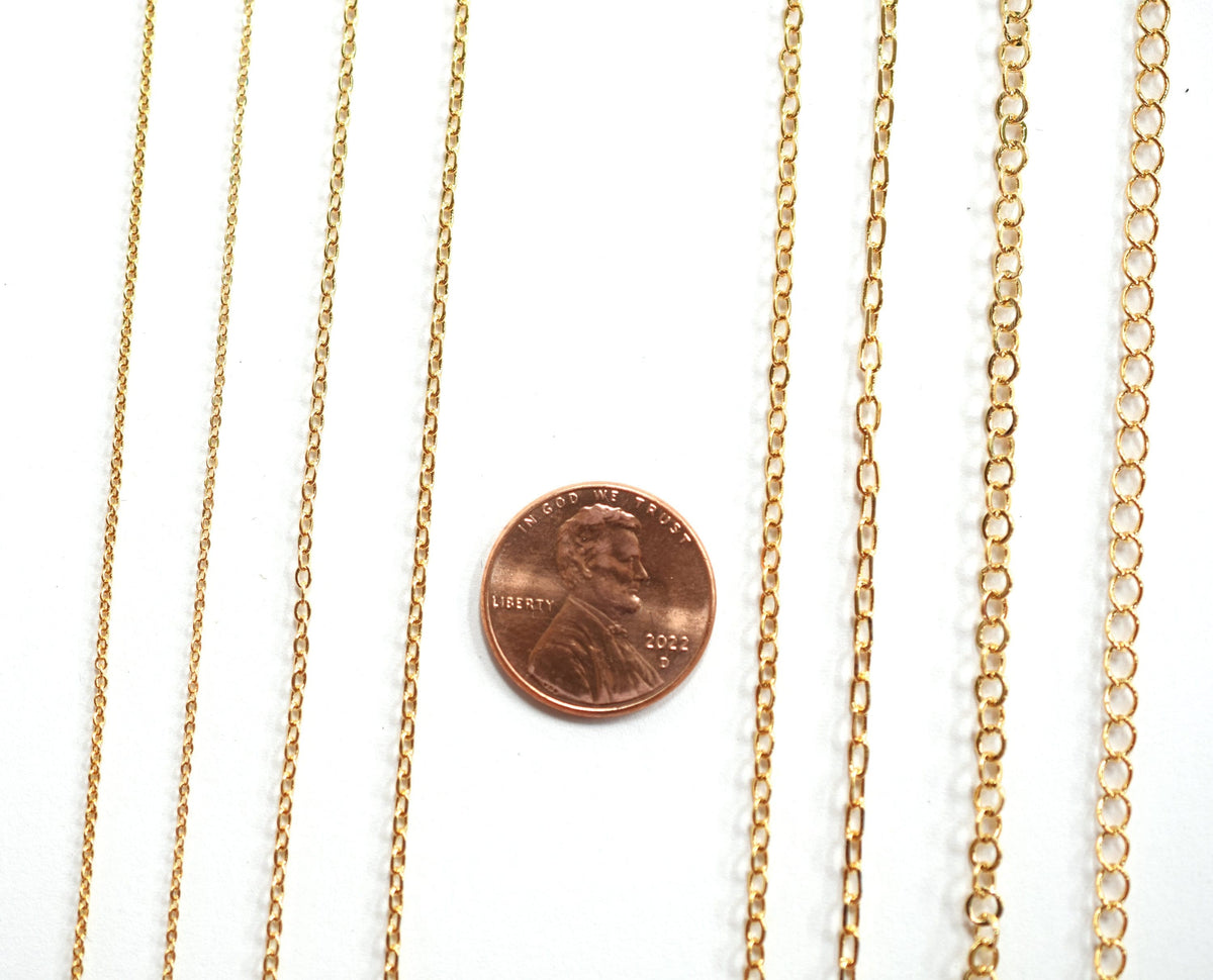 3 Ft Gold Filled Look, Flat Cable, Link Extension Chain 18K 1.15/1.25/1.6/1.75/2.0/2.10/2.25/3.0/3.25mm Findings dainty sh...