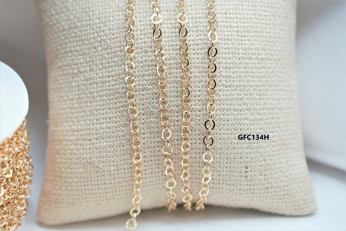 3 Ft Gold Filled Look, Flat Cable, Link Extension Chain 18K 1.15/1.25/1.6/1.75/2.0/2.10/2.25/3.0/3.25mm Findings dainty sh...