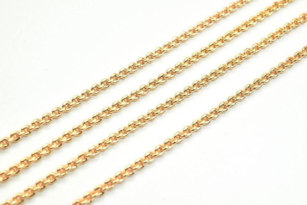 3 Feet 18K Pinky Gold Filled Look, Cable Chain, Link Chain Width 2mm Thickness 1mm findings Chain for Jewelry Making PGF07...