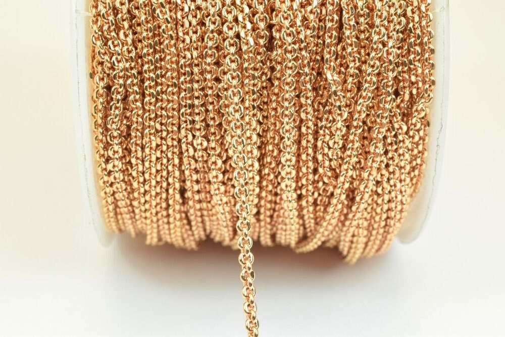 3 Feet 18K Pinky Gold Filled Look, Cable Chain, Link Chain Width 2mm Thickness 1mm findings Chain for Jewelry Making PGF07...