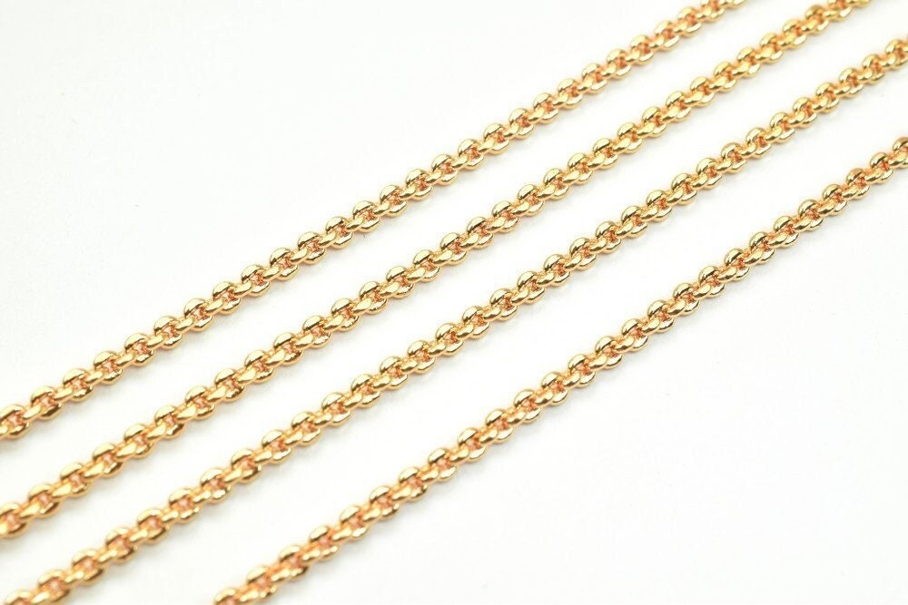 3 Feet 18K Pinky Gold Filled Look, Cable Chain, Link Chain Width 2mm Thickness 1mm findings Chain for Jewelry Making PGF07...
