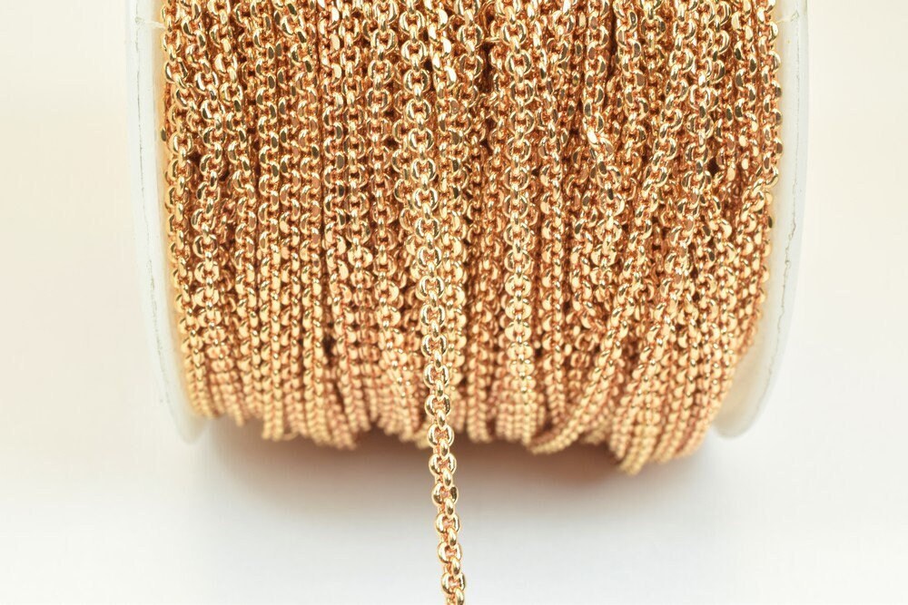 3 Feet 18K Pinky Gold Filled Look, Cable Chain, Link Chain Width 2mm Thickness 1mm findings Chain for Jewelry Making PGF07...