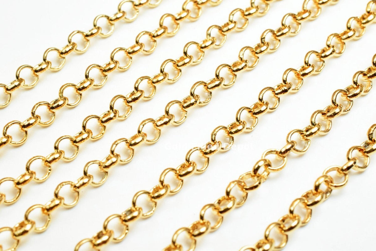 18K Gold Filled Look, Rolo Cable Link Chain personalize necklace 3 feet Width 3.5mm Thickness 1mm findings for Jewelry Sup...