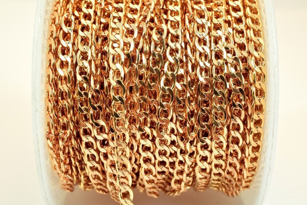 3 Feet 18K Pinky Gold Filled Look, Chain Cuban Link Chain, Cable Chain Width 3mm Thickness 1mm Findings Chain For Jewelry...