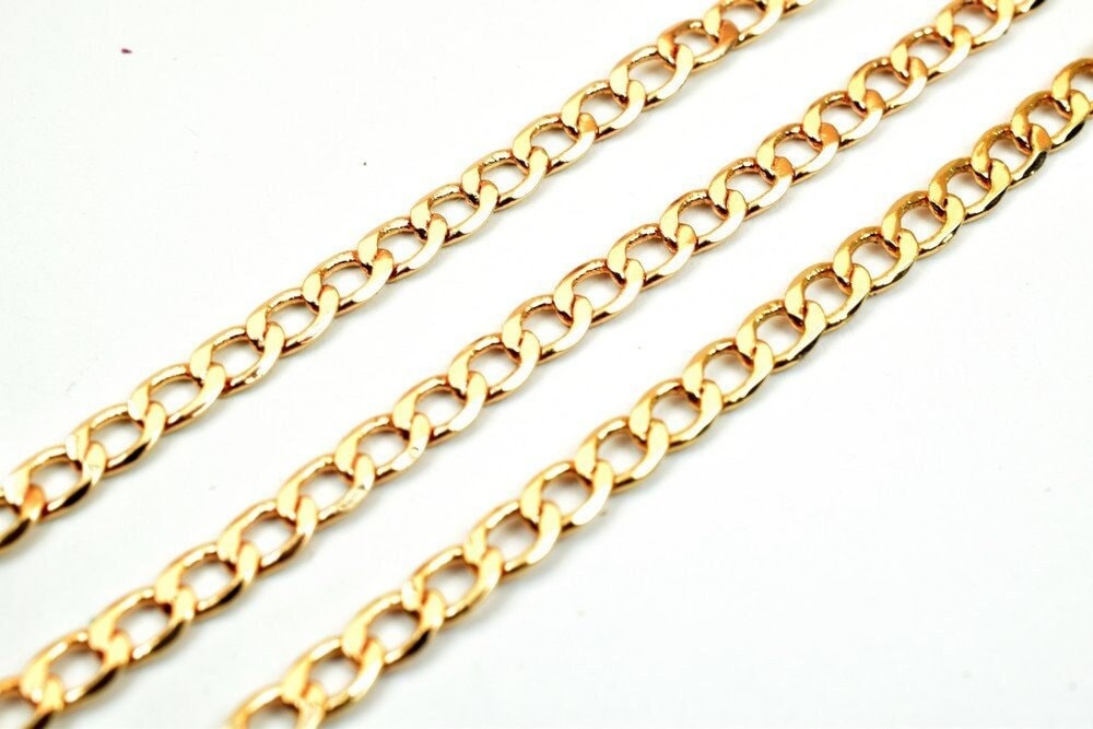 3 Feet 18K Pinky Gold Filled Look, Chain Cuban Link Chain, Cable Chain Width 3mm Thickness 1mm Findings Chain For Jewelry...