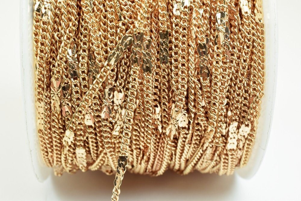 3 Feet 18K Pinky Gold Filled Look, Cuban Link Chain, Cable Chain, Bar Chain Width 2mm Thickness 1mm findings Chain Jewelry...