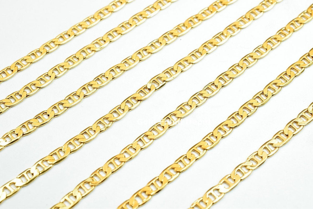 3 Feet 18K Gold Filled Look,  Anchor Chain/Marine Chain/Figarucci Chain Width 2.5mm Thickness 0.25mm findings for Jewelry...