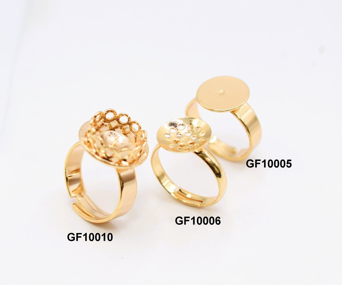 Adjustable Ring 18K Gold Filled Look,Findings Jewelry Plain Flat and with frame 3 PCs/ Pack Customize Personalize ring and...
