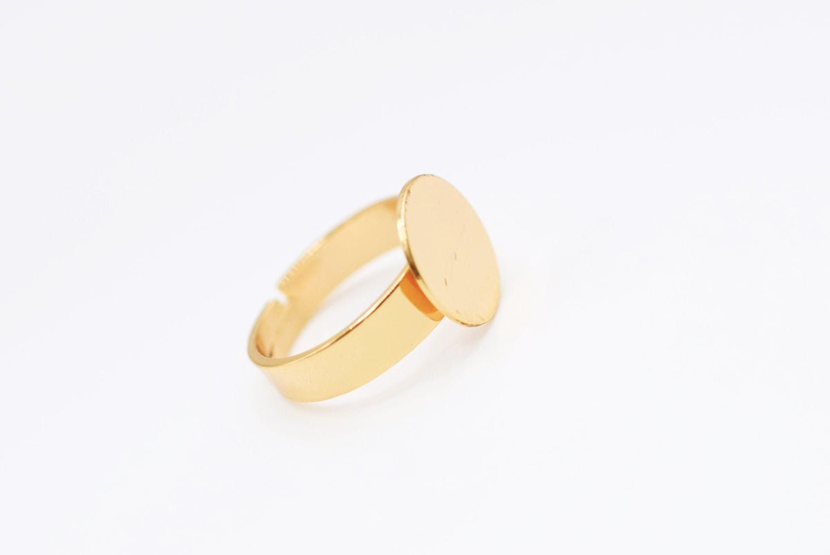 Adjustable Ring 18K Gold Filled Look,Findings Jewelry Plain Flat and with frame 3 PCs/ Pack Customize Personalize ring and...