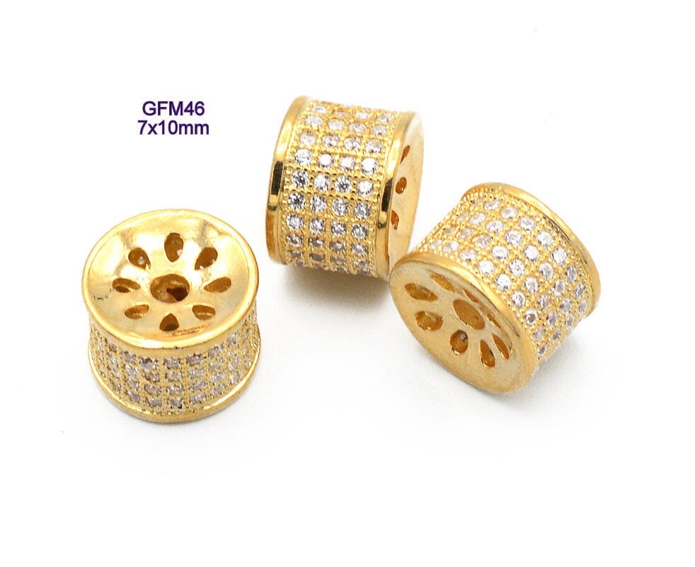 Filigree Bead/Roundel/Spacer 18k Gold Filled Look,Micro Pave Findings with Clear CZ Cubic Zircon  Sale 3 PCs/PK for jewelr...
