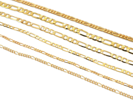 3 Feet 18K Gold Filled Look, Chain Figaro Curb Necklace personalize Chain Width 2mm/3mm/3.5mm/4mm findings for Jewelry Sup...