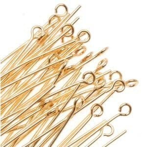 18K Gold Filled Look, Head Pin Flat Back 20mm/30mm/50mm and Eye Pin 16mm/40mm/50mm Findings for make Jewelry 10 PCs/Pack j...