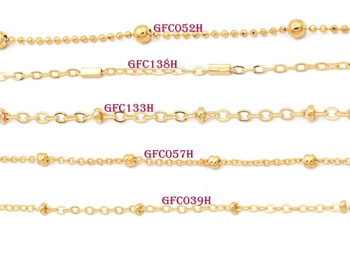 3 Feet 18K Gold Filled Look, Cable Chain Curb Cuban Flat With Oval Bead,  Satellite Chain customize necklace For Jewelry w...