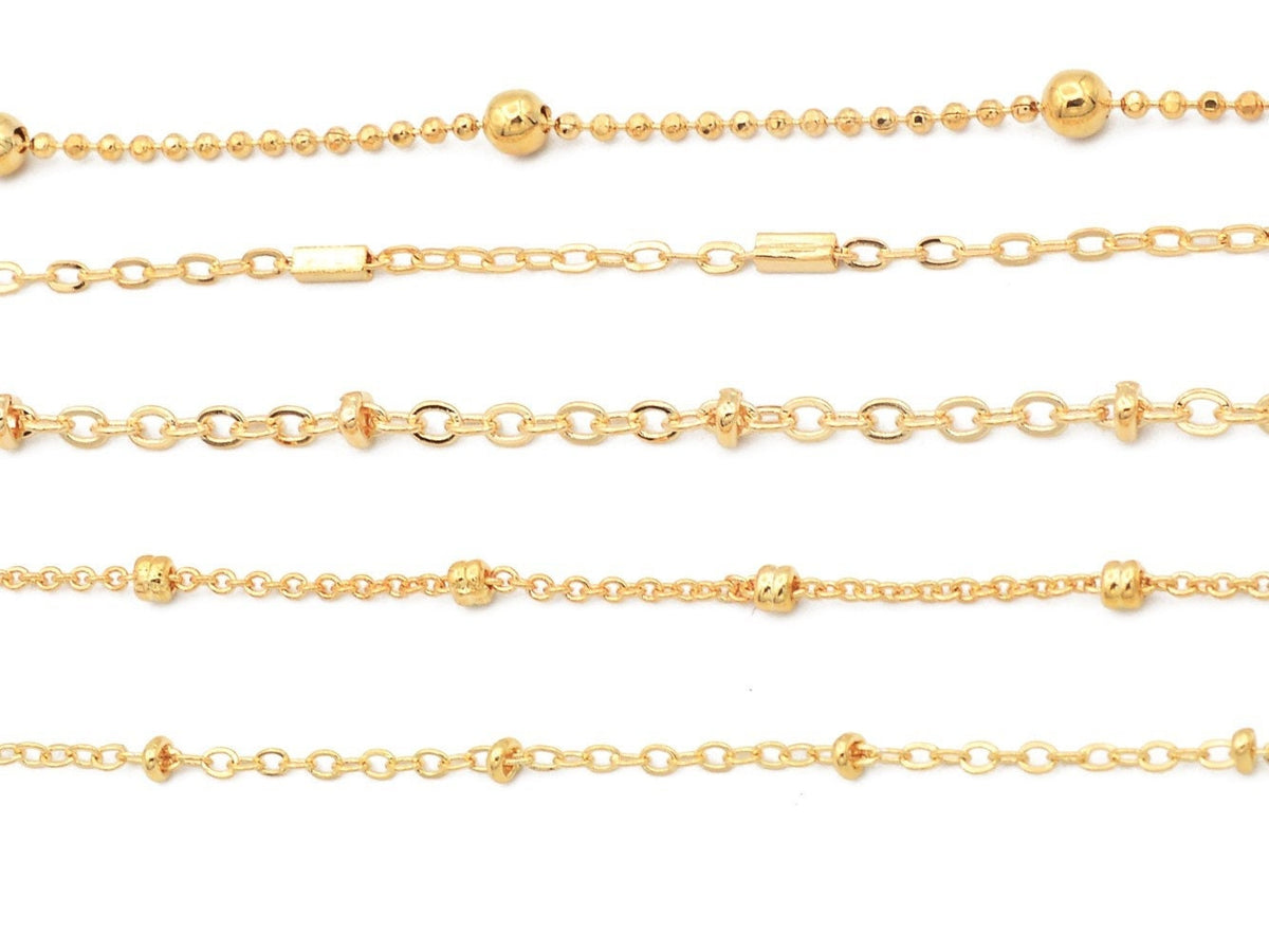3 Feet 18K Gold Filled Look, Cable Chain Curb Cuban Flat With Oval Bead,  Satellite Chain customize necklace For Jewelry w...