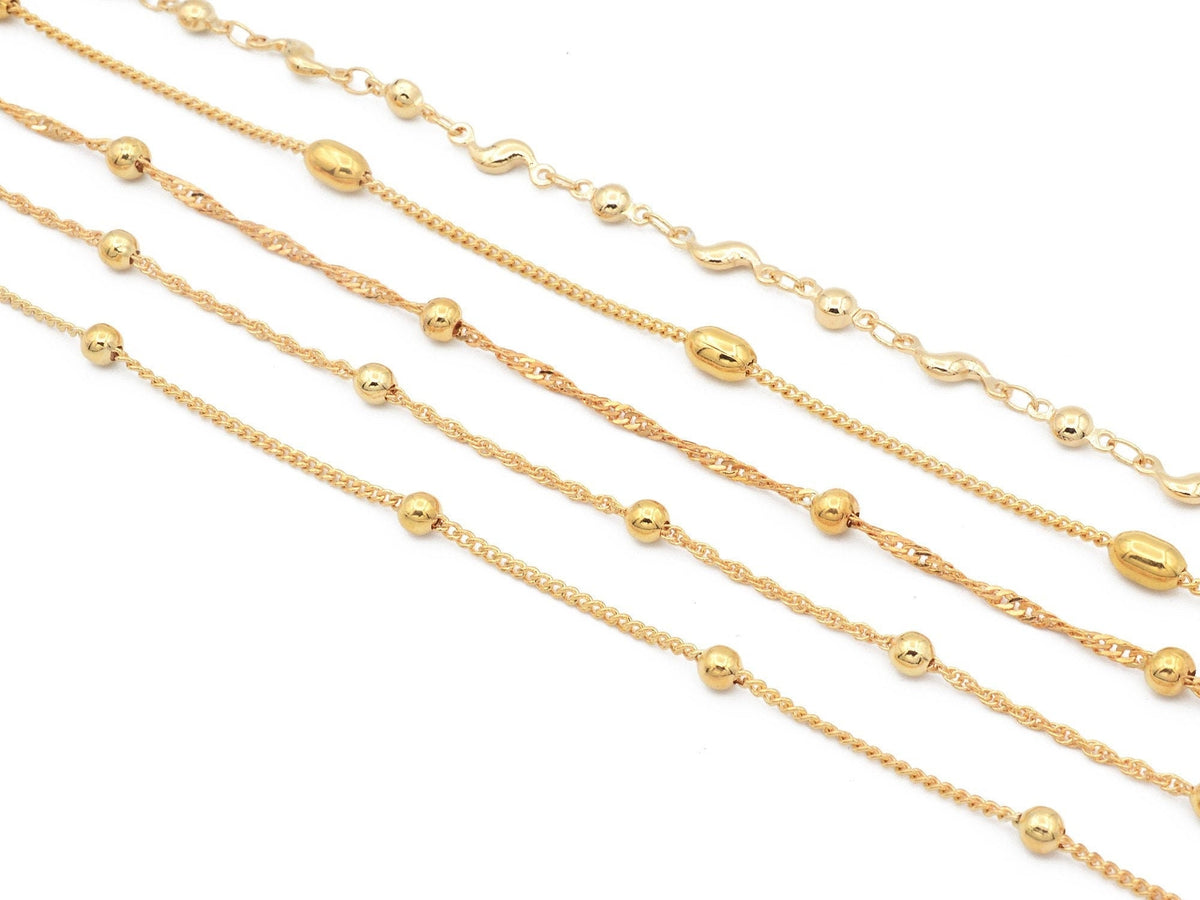 3 Feet 18K Gold Filled Look, Cable Chain Curb Cuban Flat With Oval Bead,  Satellite Chain customize necklace For Jewelry w...