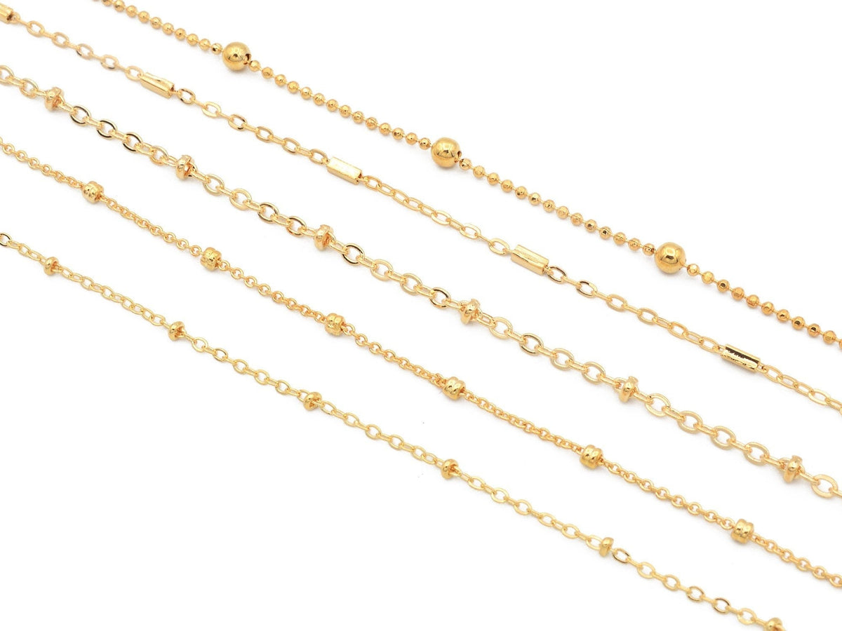 3 Feet 18K Gold Filled Look, Cable Chain Curb Cuban Flat With Oval Bead,  Satellite Chain customize necklace For Jewelry w...