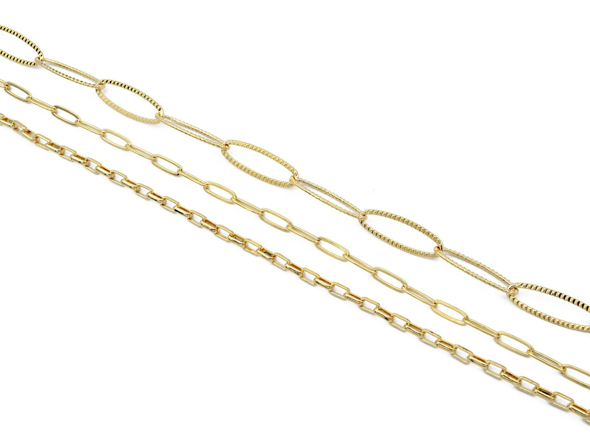 Gold Filled Look, Paper Clip Cable Link Diamond Cut Chain findings 14K customize necklace for Jewelry supplies 3 feet/ PK...