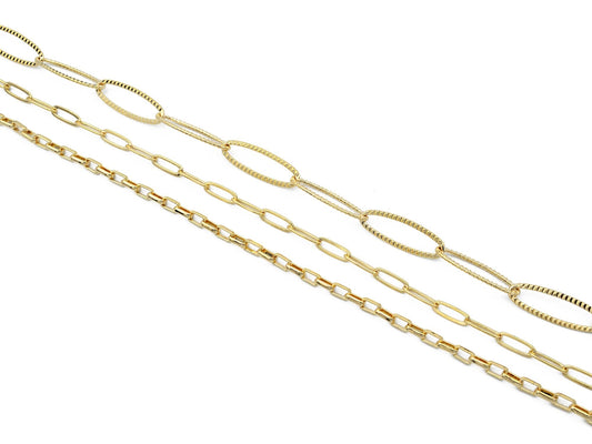 Gold Filled Look, Paper Clip Cable Link Diamond Cut Chain findings 14K customize necklace for Jewelry supplies 3 feet/ PK...