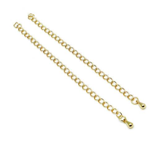 Gold Filled Look, 14Kt Extension with drop in the bottom Cable Link Chain 3.5" Long 3mm width ,1 Pack= 6 PCS jewelry makin...