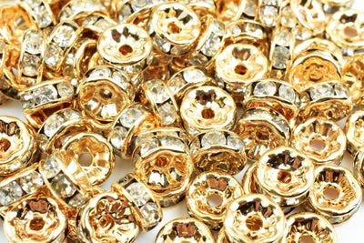 18K Gold Filled Look,Roundel Spacer Beads, Clear Rhinestone,Sizes 4mm/5mm/6mm/7mm/8mm/10mm/12mm  Spacer Findings Jewelry U...