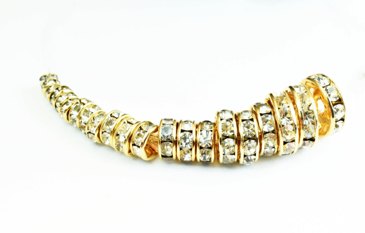 18K Gold Filled Look,Roundel Spacer Beads, Clear Rhinestone,Sizes 4mm/5mm/6mm/7mm/8mm/10mm/12mm  Spacer Findings Jewelry U...