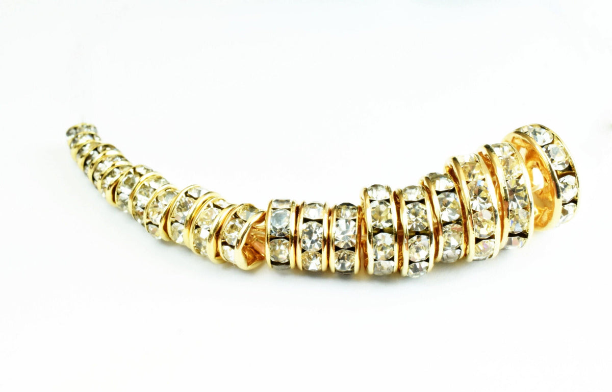 18K Gold Filled Look,Roundel Spacer Beads, Clear Rhinestone,Sizes 4mm/5mm/6mm/7mm/8mm/10mm/12mm  Spacer Findings Jewelry U...