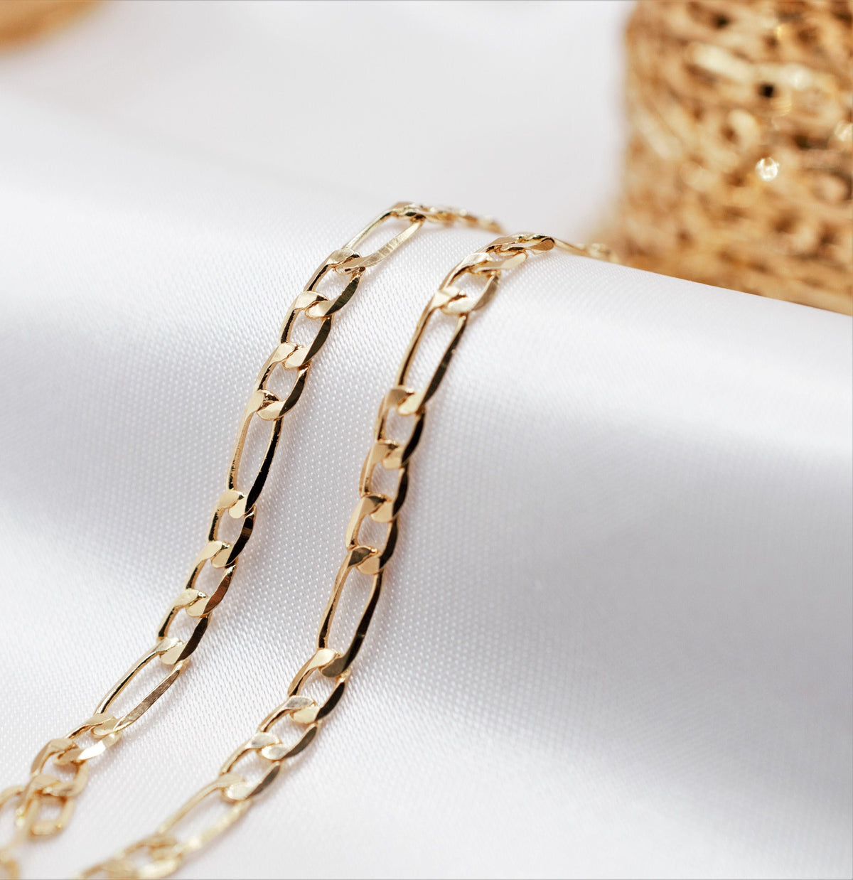 3 Feet 18K Gold Filled Look, Chain Figaro Curb Necklace personalize Chain Width 2mm/3mm/3.5mm/4mm findings for Jewelry Sup...