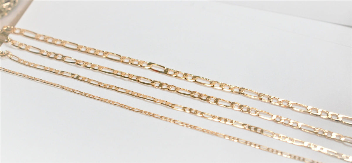 3 Feet 18K Gold Filled Look, Chain Figaro Curb Necklace personalize Chain Width 2mm/3mm/3.5mm/4mm findings for Jewelry Sup...
