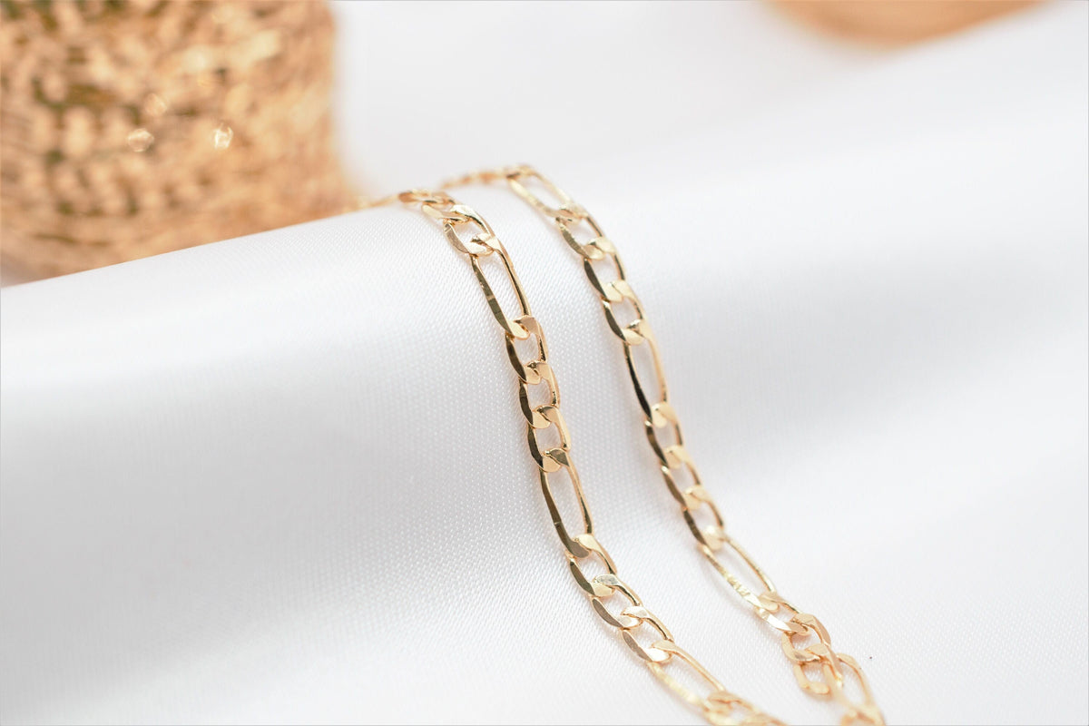 3 Feet 18K Gold Filled Look, Chain Figaro Curb Necklace personalize Chain Width 2mm/3mm/3.5mm/4mm findings for Jewelry Sup...