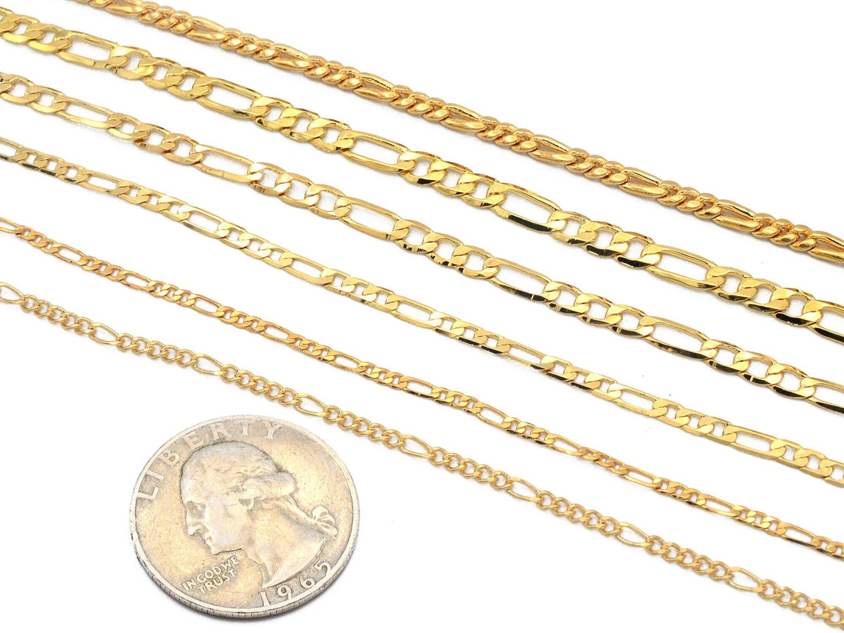 3 Feet 18K Gold Filled Look, Chain Figaro Curb Necklace personalize Chain Width 2mm/3mm/3.5mm/4mm findings for Jewelry Sup...
