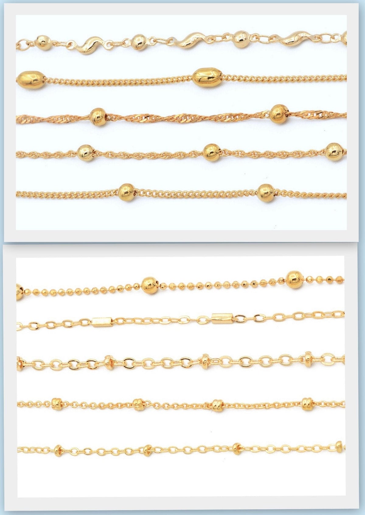 3 Feet 18K Gold Filled Look, Cable Chain Curb Cuban Flat With Oval Bead,  Satellite Chain customize necklace For Jewelry w...