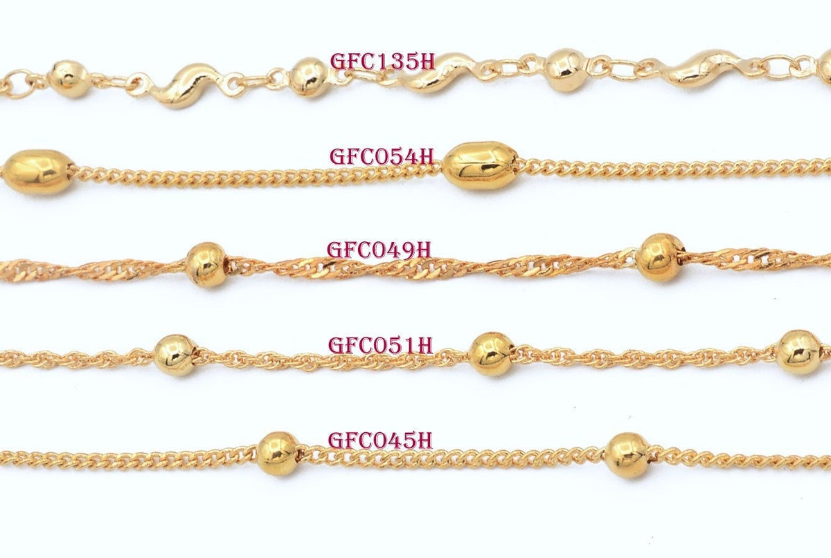 3 Feet 18K Gold Filled Look, Cable Chain Curb Cuban Flat With Oval Bead,  Satellite Chain customize necklace For Jewelry w...