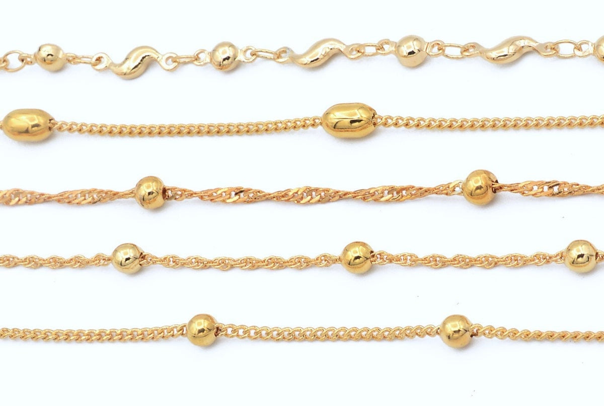 3 Feet 18K Gold Filled Look, Cable Chain Curb Cuban Flat With Oval Bead,  Satellite Chain customize necklace For Jewelry w...
