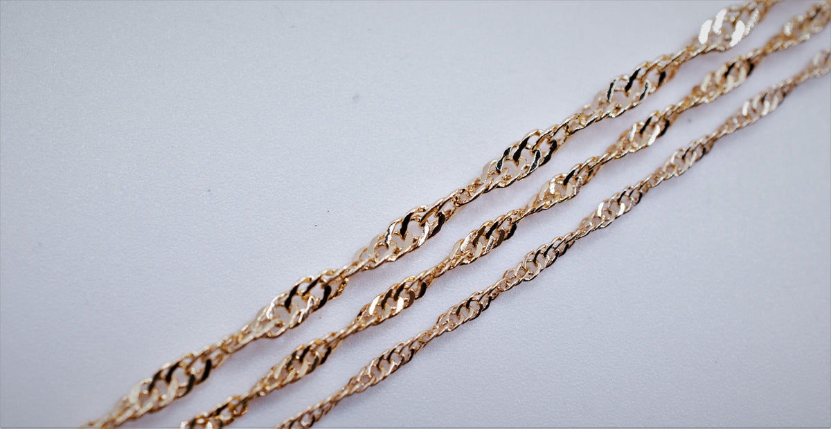 18K Gold Filled Look,Flat Twist Snake Chain, Singapore personalize Necklace Size 1.5mm/2mm/2.8mm Findings For Jewelry 3 Fe...