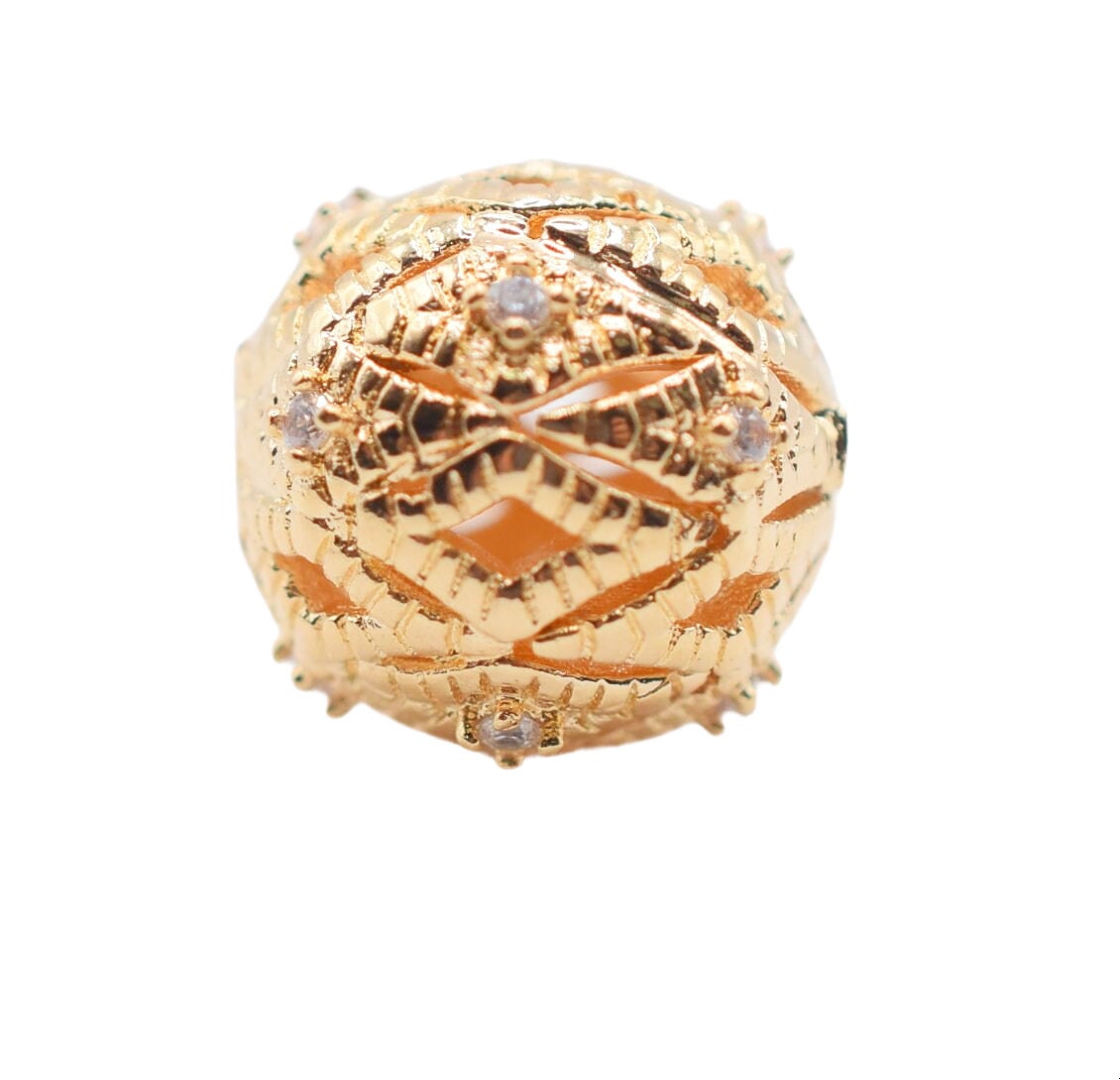12mm 18k Gold Filled Look, Micro Pave Beads with Clear CZ Cubic Zirconia  GFM06G jewelry making supplies - detail image 2