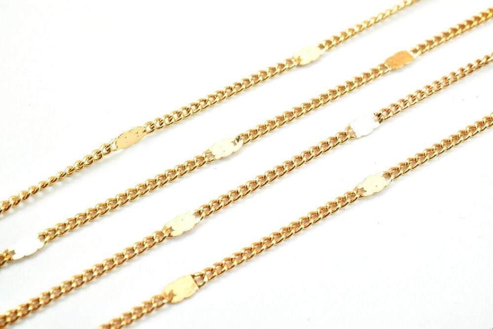 3 Feet 18K Pinky Gold Filled Look, Cuban Link Chain, Scroll Chain Width 2mm Thickness 1mm Gold Filled Finding Chain for Je...