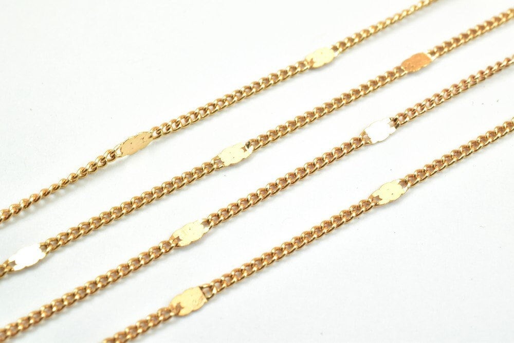 3 Feet 18K Pinky Gold Filled Look, Cuban Link Chain, Scroll Chain Width 2mm Thickness 1mm Gold Filled Finding Chain for Je...