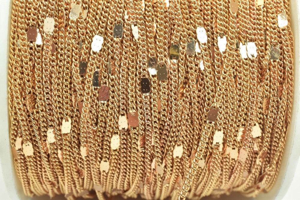 3 Feet 18K Pinky Gold Filled Look, Cuban Link Chain, Scroll Chain Width 2mm Thickness 1mm Gold Filled Finding Chain for Je...