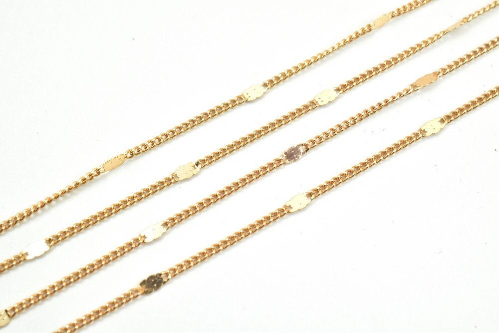 3 Feet 18K Pinky Gold Filled Look, Cuban Link Chain, Scroll Chain Width 2mm Thickness 1mm Gold Filled Finding Chain for Je...